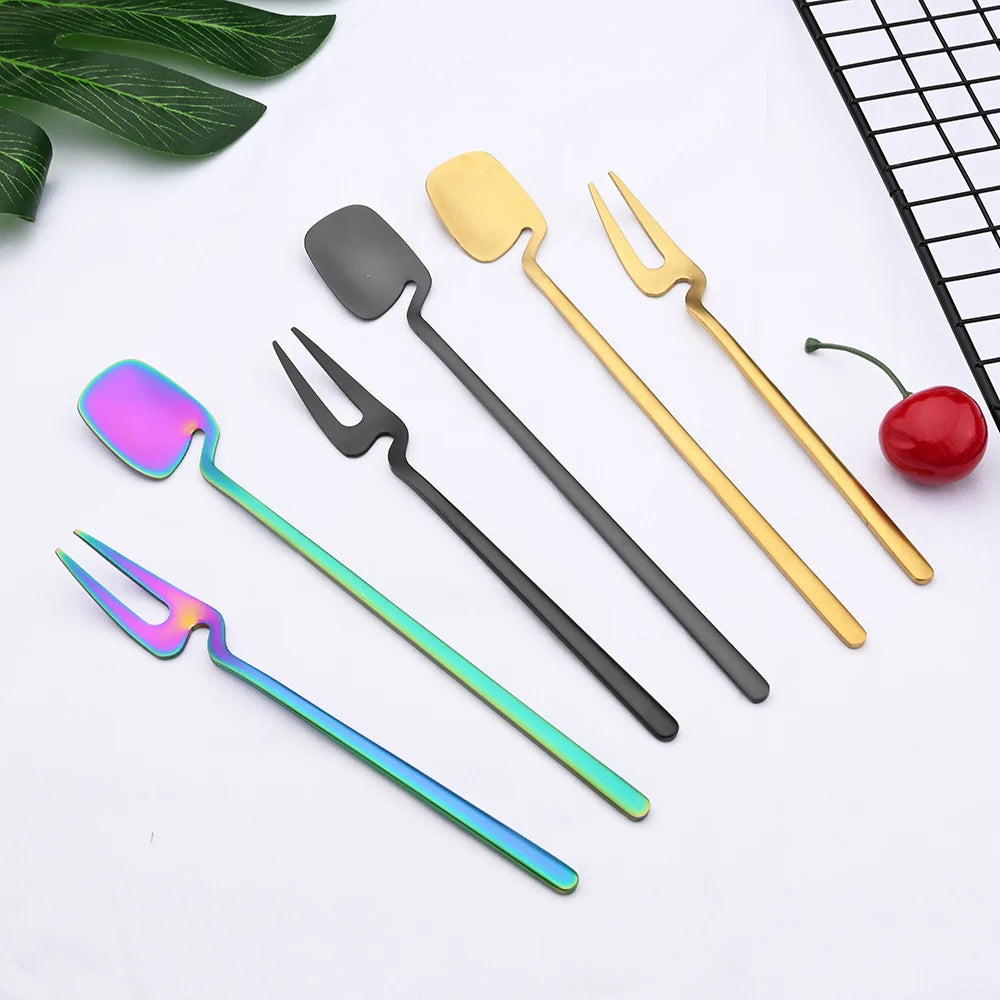 1/2/4/6Set Matte Black Flatware Cutlery Set Knife Fruit Fork Spoon Dinnerware Set 304 Stainless Steel Tableware Silverware Set