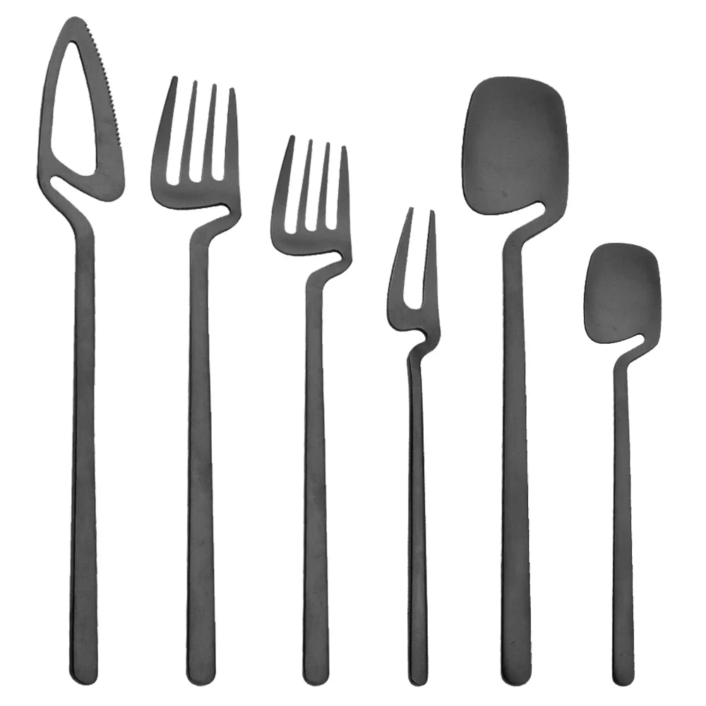 1/2/4/6Set Matte Black Flatware Cutlery Set Knife Fruit Fork Spoon Dinnerware Set 304 Stainless Steel Tableware Silverware Set