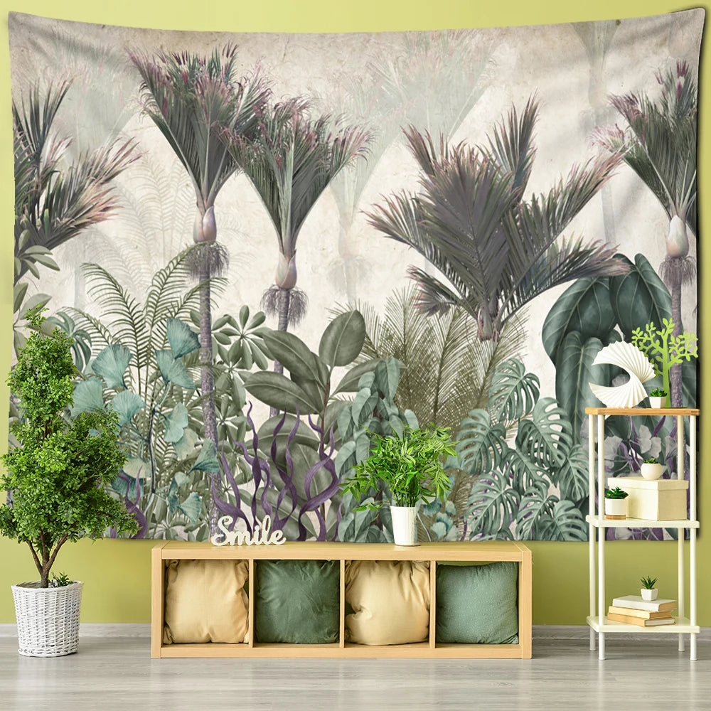 Ethorn Palm Plant Tapestry Wall Hanging Bohemian Tropical Landscape Hippie Print Living Room Psychedelic Home Decor