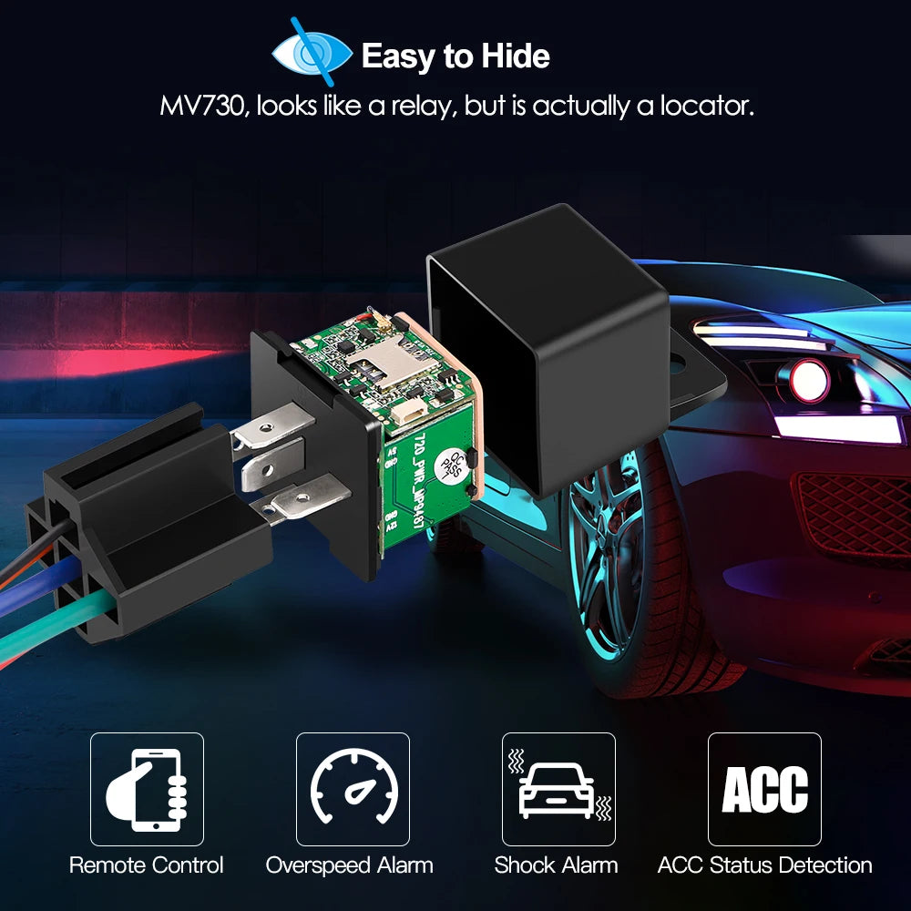 MiCODUS Relay GPS Tracker Car MV730 9-90V Cut Fuel ACC Detect 2G 4G Mini Motorcycle GPS Realtime Track Vibrate Alert FREE APP