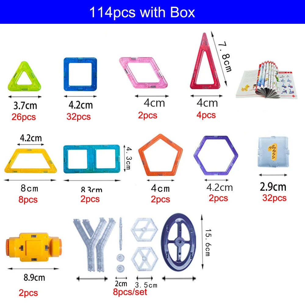 114pcs Mini Magnetic Construction Toys Model Building Blocks Plastic Designer Bricks, Educational Toys for Children