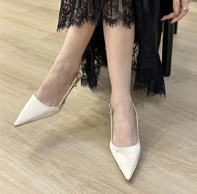 New Designer Black Pink Satin Pointed Toe Women Pumps Shallow Thin High Heels