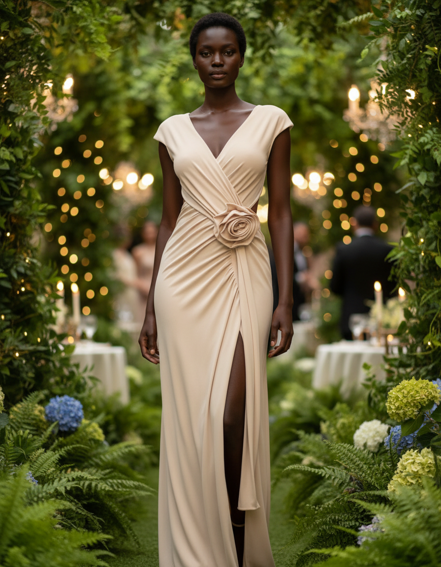 European & American Runway Elegance – Solid Color Sleeveless V-Neck Cross Stretch Dress