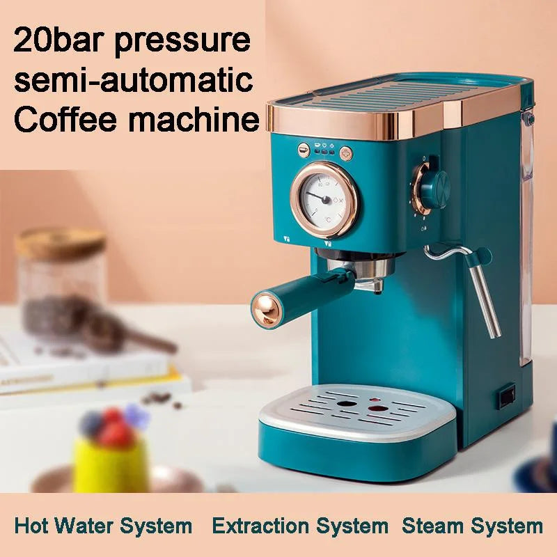 Coffee Machine Household Small Italian Semi-automatic Steam Milk Brewing Pressure Coffee Machine 220V 1050W 1.2L