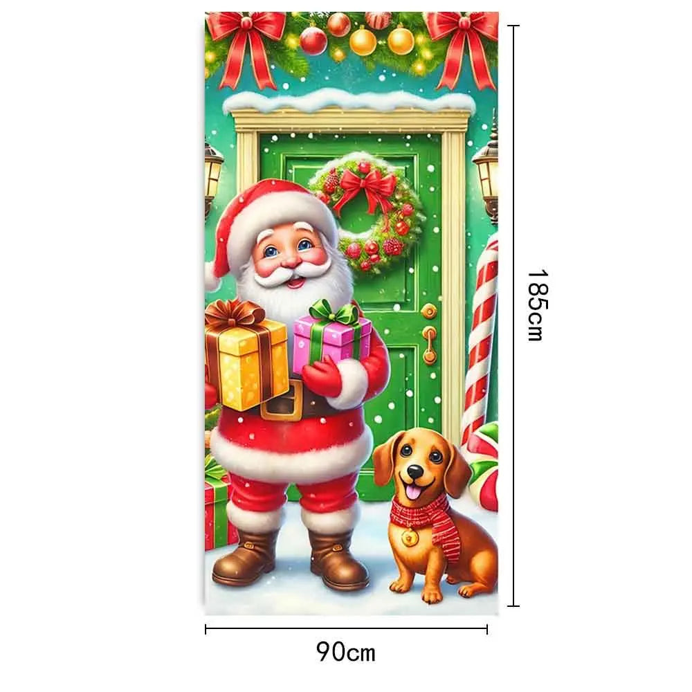 Christmas Door Cover Merry Christmas Background Banner Xmas Fabric Door Banner Photography Hanging Cover Photo Booth Props Decor