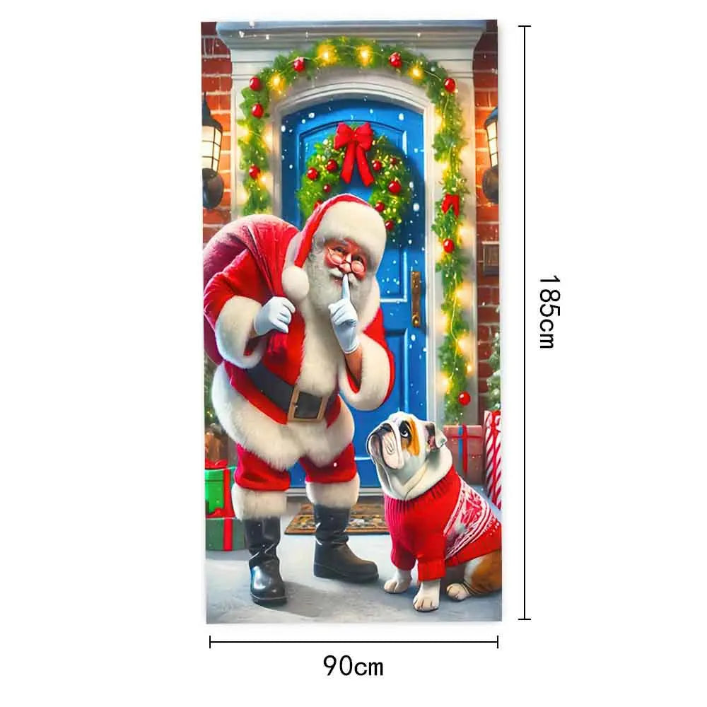 Christmas Door Cover Merry Christmas Background Banner Xmas Fabric Door Banner Photography Hanging Cover Photo Booth Props Decor