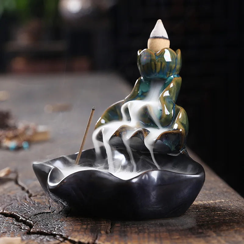 Zen Lotus Leaf design -Backflow Incense Burner Aroma Diffuser