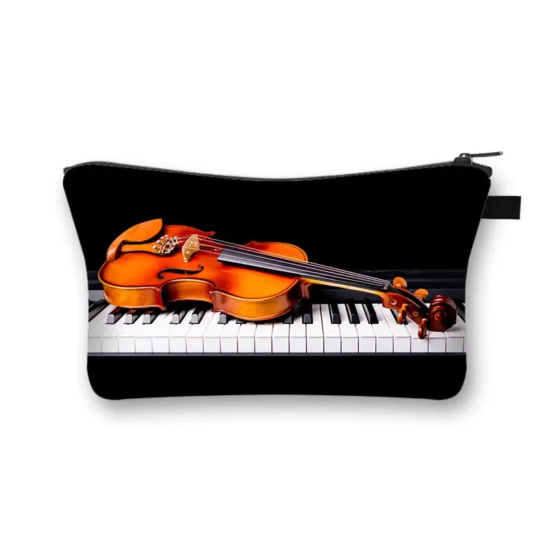 Music Notes Cosmetic Bag Women Makeup Bags Piano / Guitar Ladies Storage Bags for Travel Female Cosmetic Case