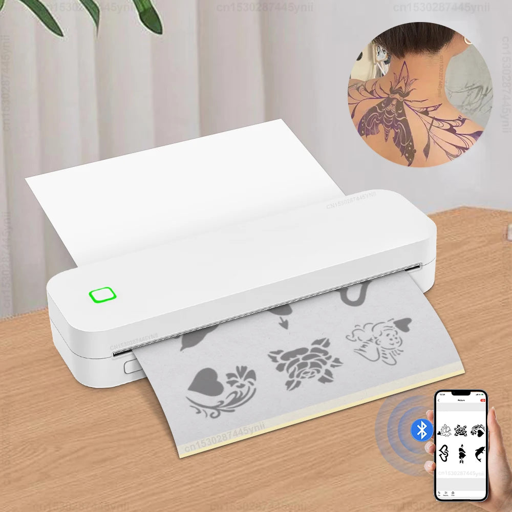 Portable Bluetooth Thermal Tattoo Stencil-Printer - Compact Inkless Printer for Phone & Laptop, Portable Printers Wireless for Travel, Home Use, Vehicles, Office, School, Support 8.5