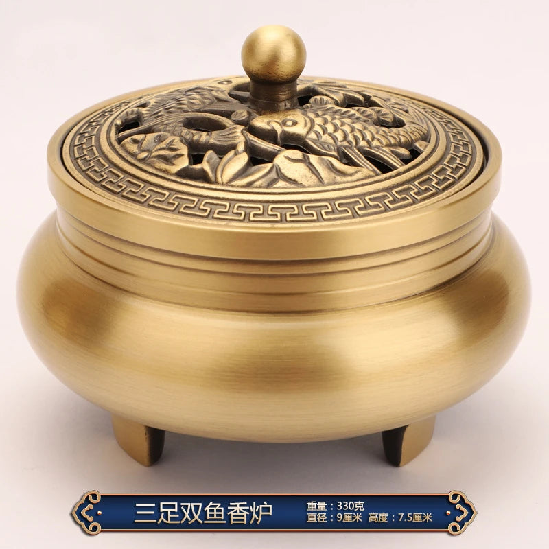 Beautiful Dragon and Phoenix Carved Copper Incense Burner. Crafted from high-quality brass