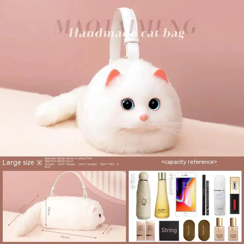 Monika Plush Cute Cat Bag Women Harajuku Animal Circular Fur Soft Kawaii Hand Bag