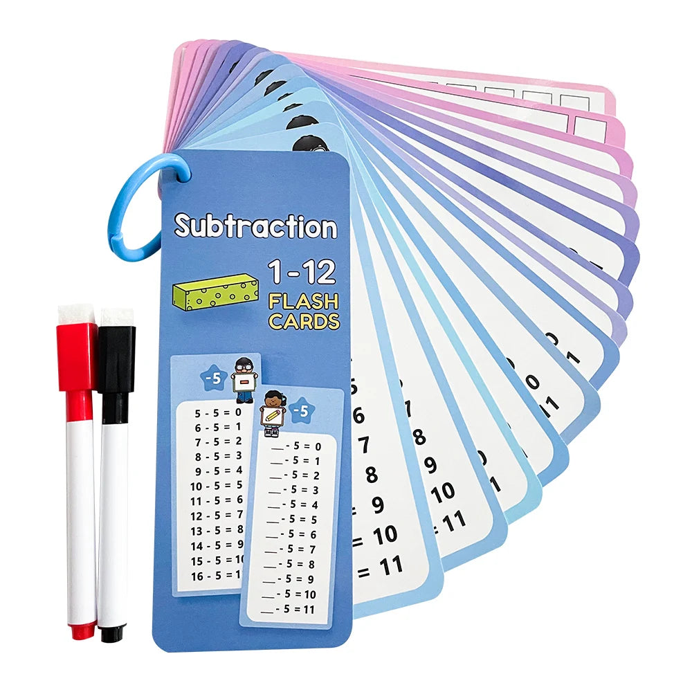 1-12 Math Flash Cards with Dry Erase Markers Educational Times Table Flashcards for Kids Classroom, Home Learning Aids Montessori