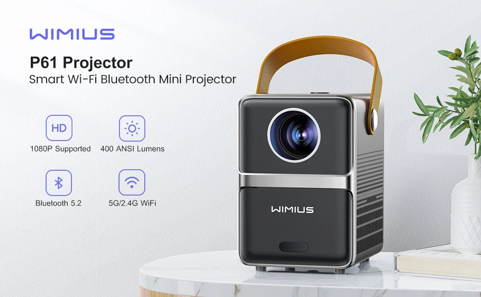 P61 Mini Projector 1GB RAM 8GB ROM Portable LCD Projector Dual Wifi BT5.2 Projector