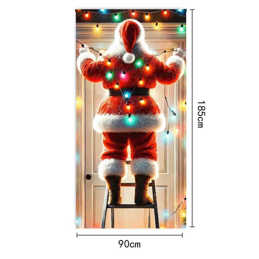 Christmas Door Cover Merry Christmas Background Banner Xmas Fabric Door Banner Photography Hanging Cover Photo Booth Props Decor