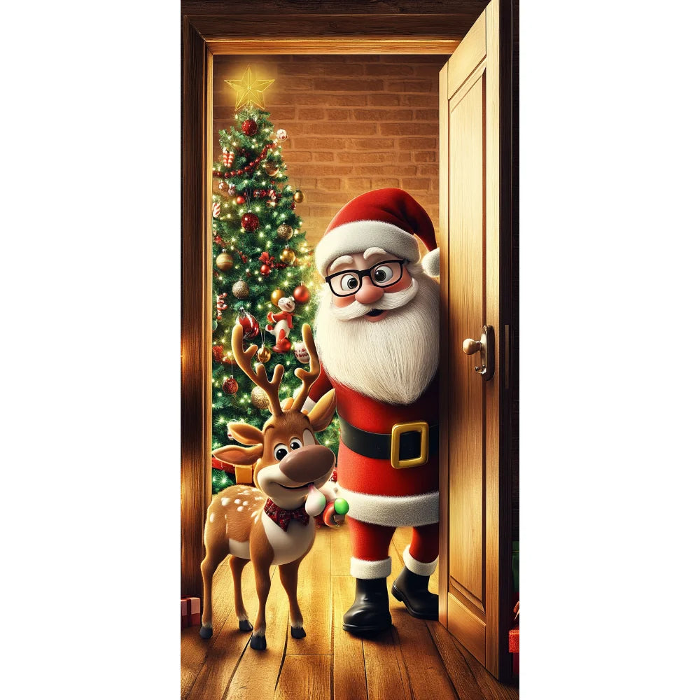 Christmas Door Cover Merry Christmas Background Banner Xmas Fabric Door Banner Photography Hanging Cover Photo Booth Props Decor