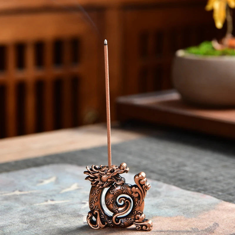 Lucky Feng Shui Copper Chinese Dragon Creative Retro Incense Holder Household