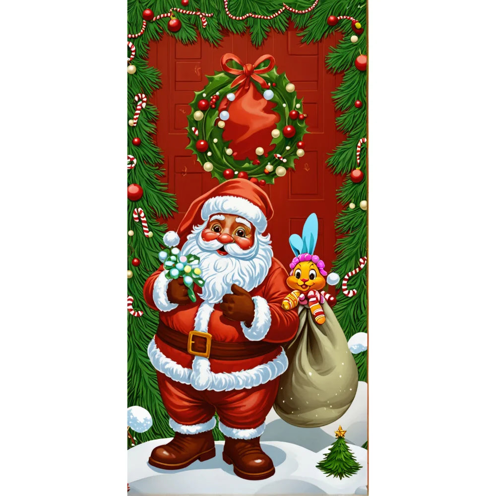 Christmas Door Cover Merry Christmas Background Banner Xmas Fabric Door Banner Photography Hanging Cover Photo Booth Props Decor