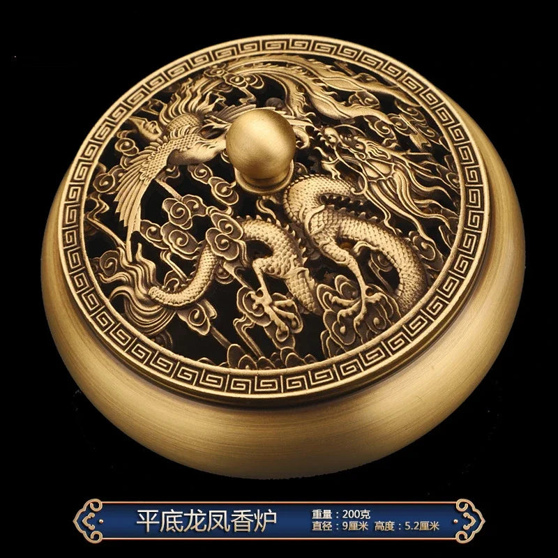 Beautiful Dragon and Phoenix Carved Copper Incense Burner. Crafted from high-quality brass