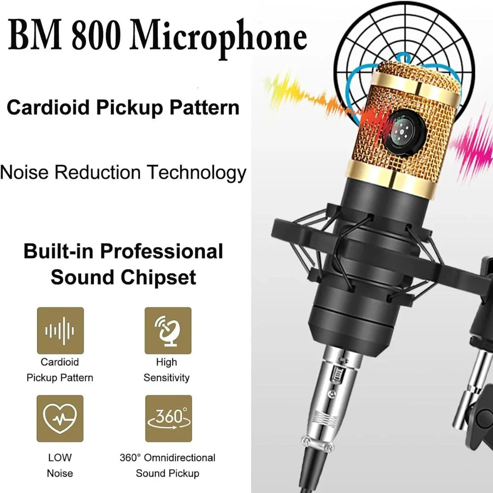 BM800 V8 Sound Card Kits Professional Audio Mixer Condenser Mic Studio Singing Microphone for Karaoke Podcast Recording Live