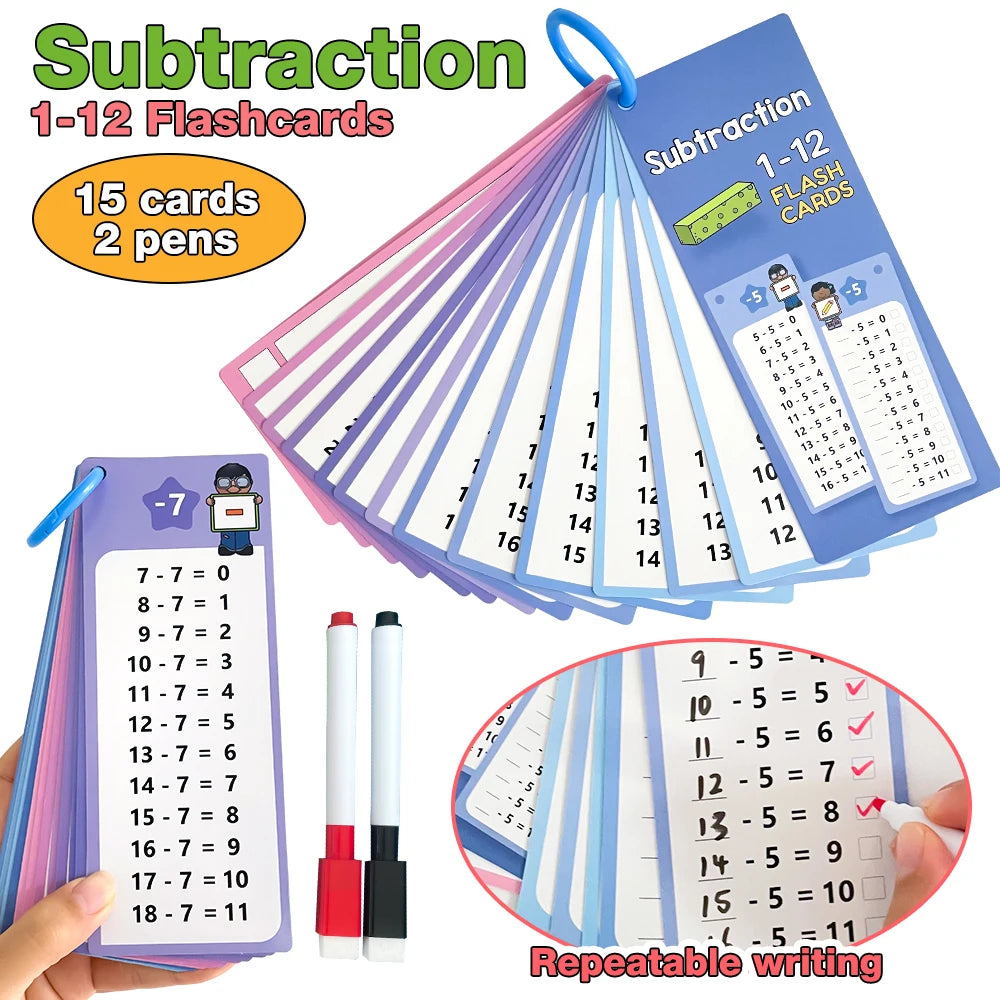 1-12 Math Flash Cards with Dry Erase Markers Educational Times Table Flashcards for Kids Classroom, Home Learning Aids Montessori