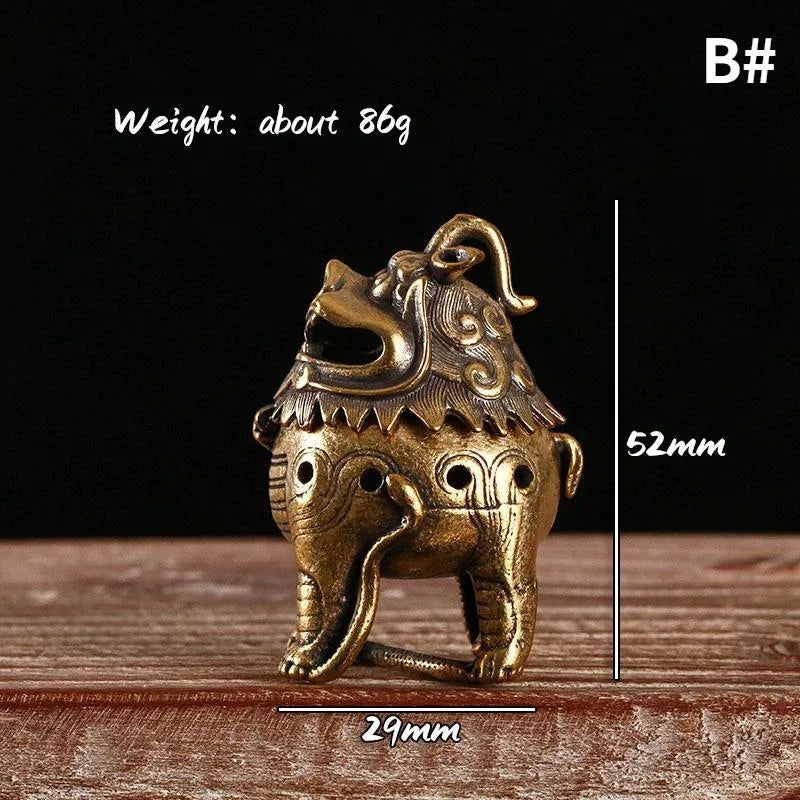 Antique Mythical Beast Figurines Small Incense Burner Retro Brass Hollow Incense Holder with Cover Home Decors Sandalwood Censer