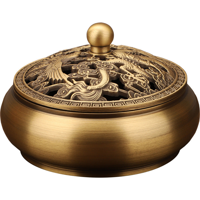 Beautiful Dragon and Phoenix Carved Copper Incense Burner. Crafted from high-quality brass