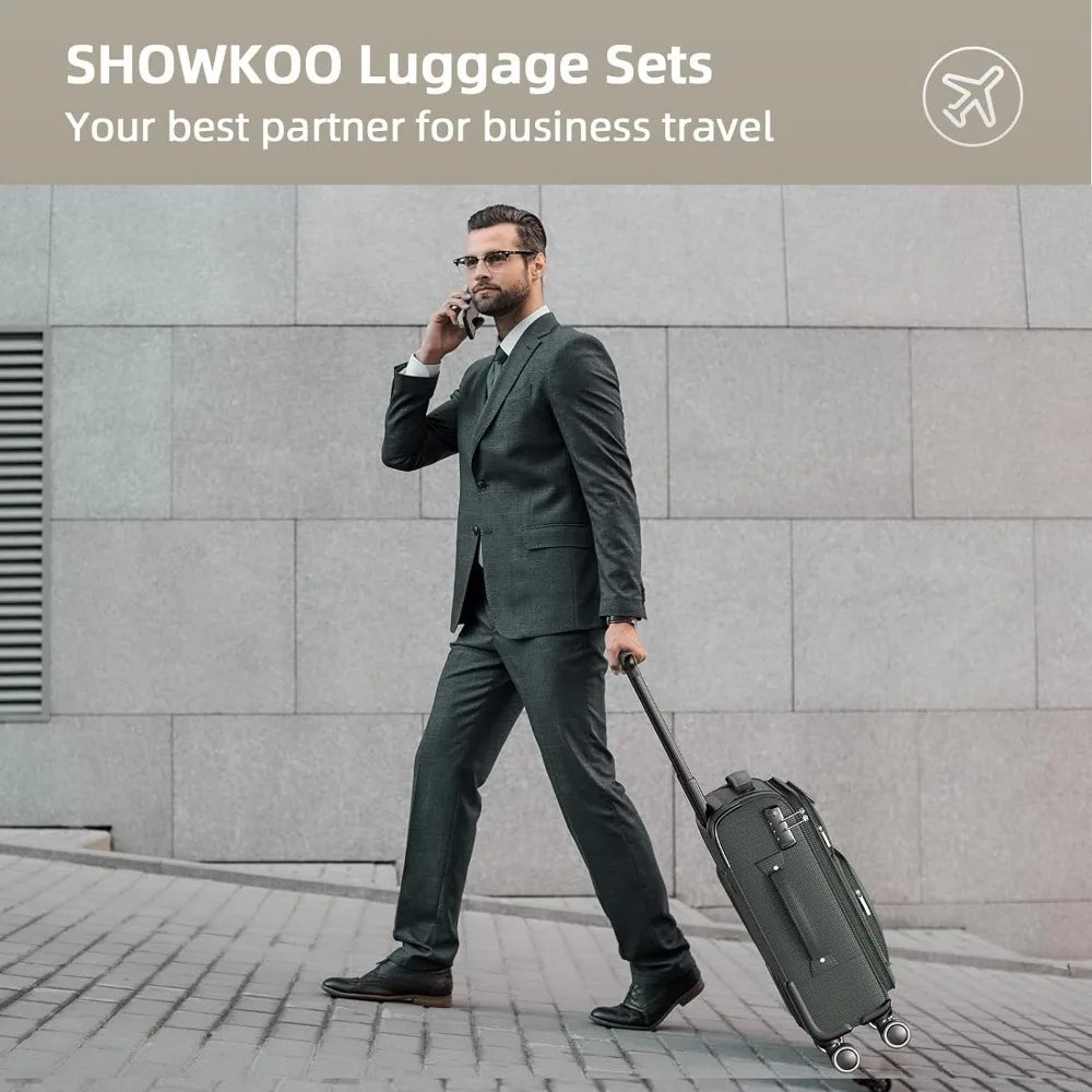 SHOWKOO Luggage Sets 3 Piece Softside Expandable Lightweight & Durable Suitcase Sets Double Spinner Wheels TSA Lock (20in/24in/28in)