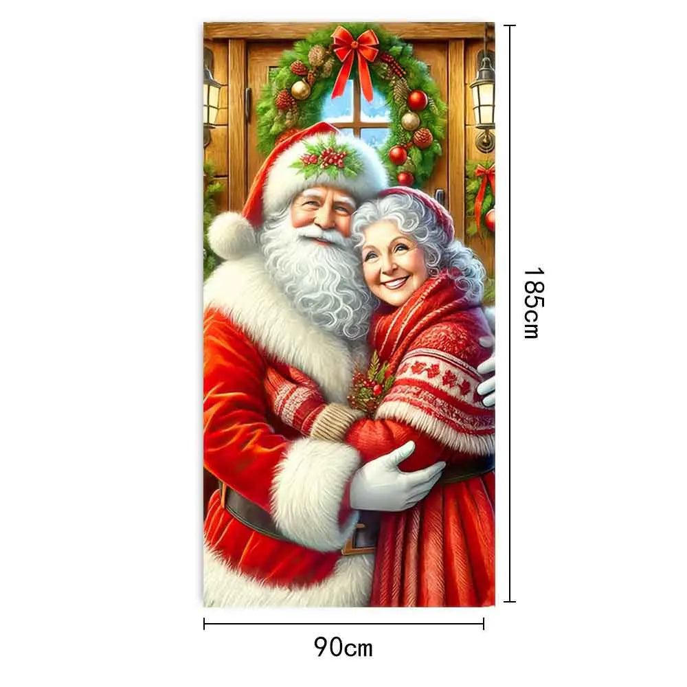 Christmas Door Cover Merry Christmas Background Banner Xmas Fabric Door Banner Photography Hanging Cover Photo Booth Props Decor