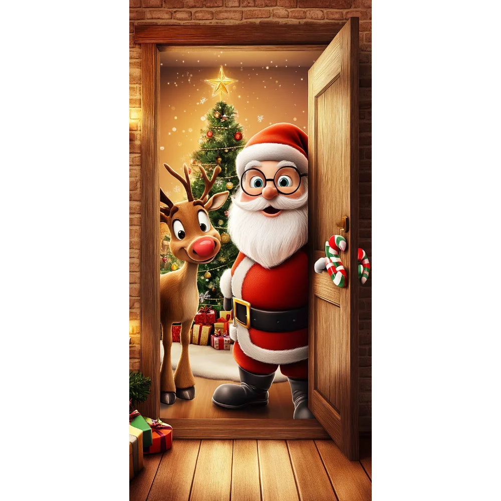 Christmas Door Cover Merry Christmas Background Banner Xmas Fabric Door Banner Photography Hanging Cover Photo Booth Props Decor