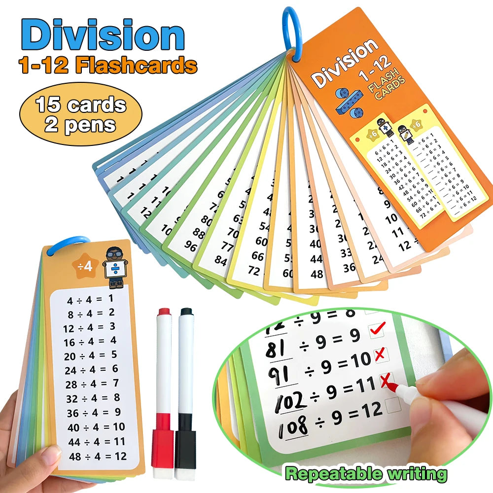 1-12 Math Flash Cards with Dry Erase Markers Educational Times Table Flashcards for Kids Classroom, Home Learning Aids Montessori