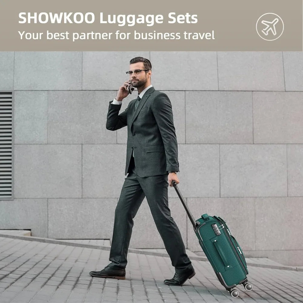 SHOWKOO Luggage Sets 3 Piece Softside Expandable Lightweight & Durable Suitcase Sets Double Spinner Wheels TSA Lock (20in/24in/28in)