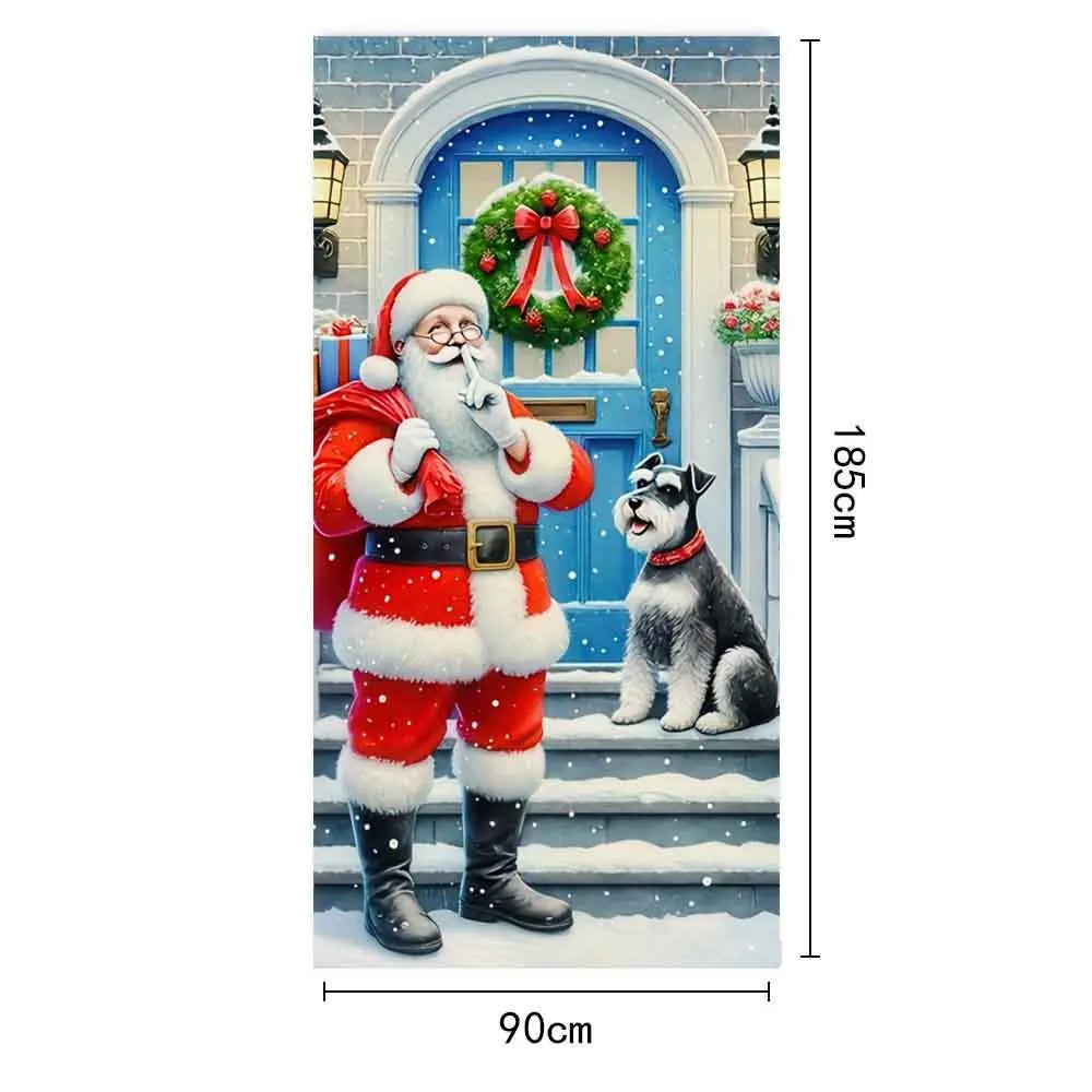 Christmas Door Cover Merry Christmas Background Banner Xmas Fabric Door Banner Photography Hanging Cover Photo Booth Props Decor