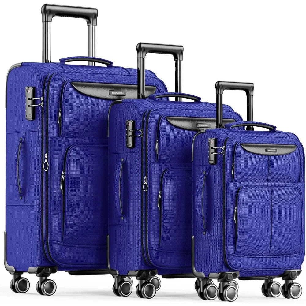 SHOWKOO Luggage Sets 3 Piece Softside Expandable Lightweight & Durable Suitcase Sets Double Spinner Wheels TSA Lock (20in/24in/28in)  MADE IN USA