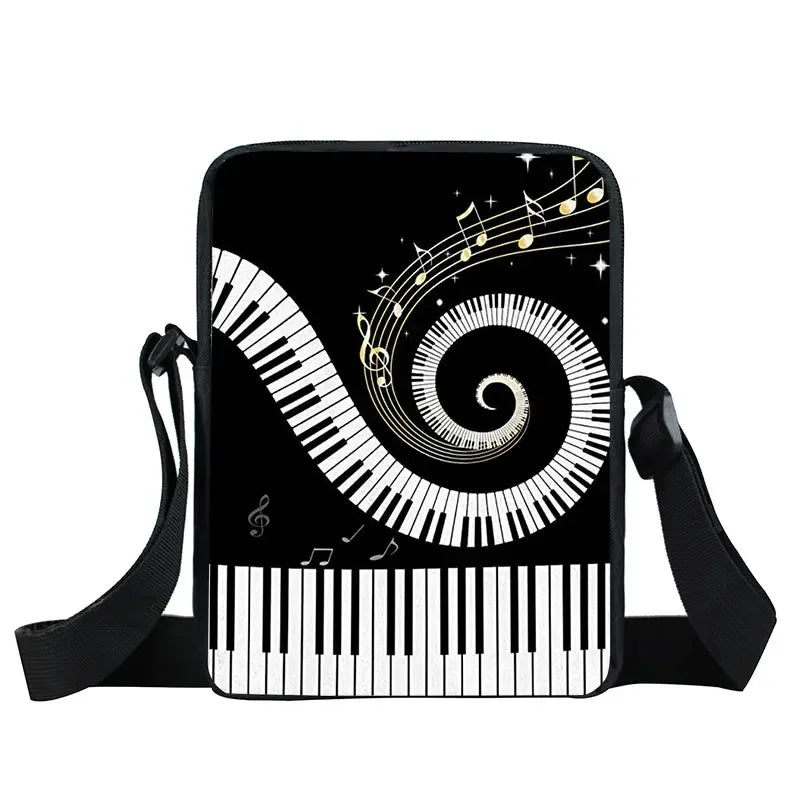 Music Notes / Guitar / Piano Messenger Bag Girls Canvas Shoulder Bags Women Handbags Crossbody Bags Small Satchel Bookbag Gift