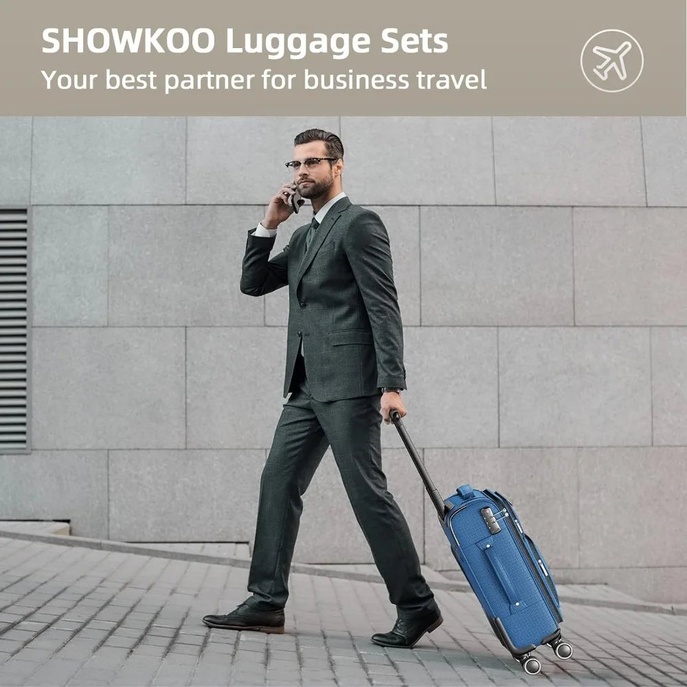 SHOWKOO Luggage Sets 3 Piece Softside Expandable Lightweight & Durable Suitcase Sets Double Spinner Wheels TSA Lock (20in/24in/28in)