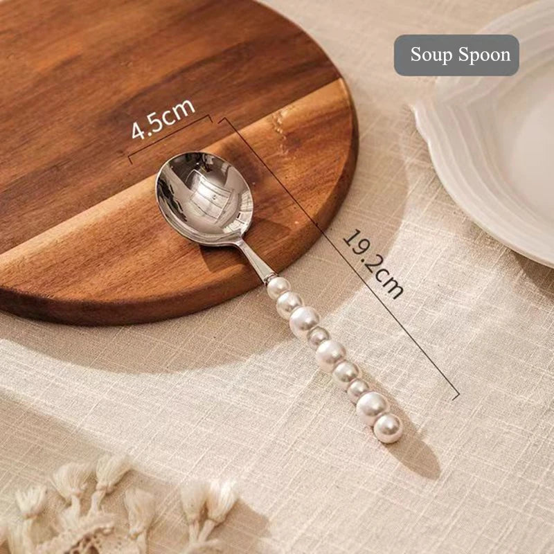 Trendy European Silver Fashion Pearl Cutlery Set 18/10 Stainless Steel Creativity Gift Flatware , Knife Fork Spoon, high quality