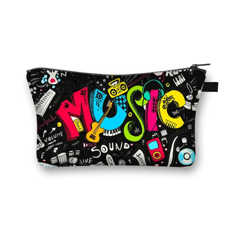 Music Notes Cosmetic Bag Women Makeup Bags Piano / Guitar Ladies Storage Bags for Travel Female Cosmetic Case