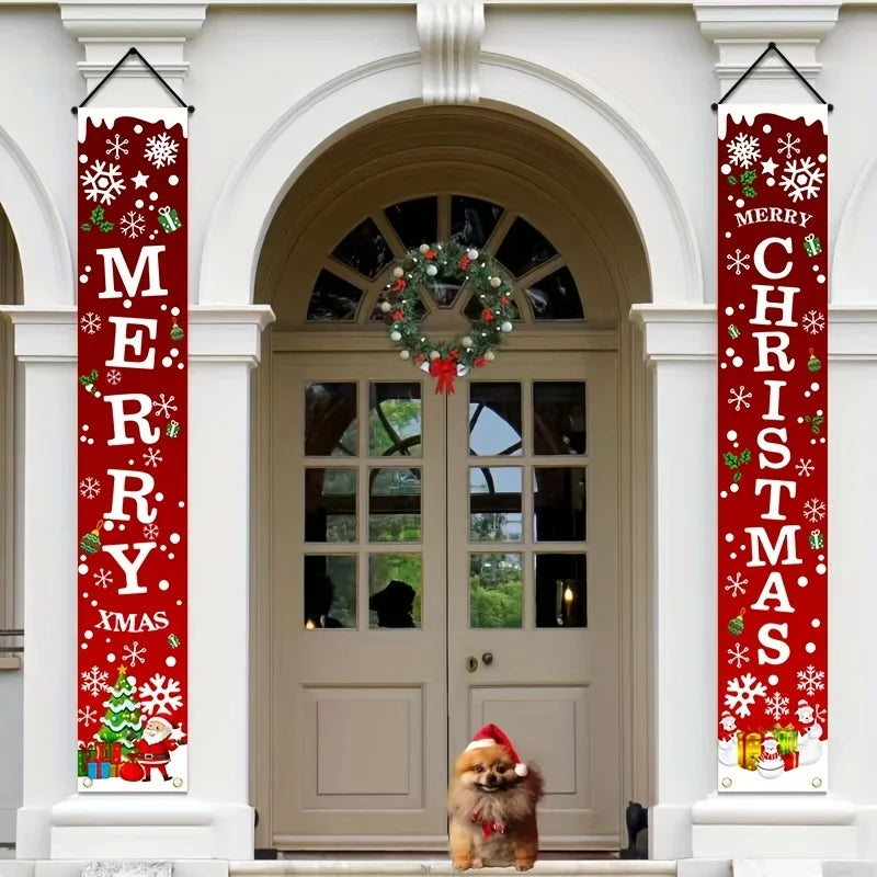 A Pair of Christmas Banners for Holidays: Suitable for Home, Party, or Garden Decoration -180cm/70.8 Inches X 30cm/11.8 Inches