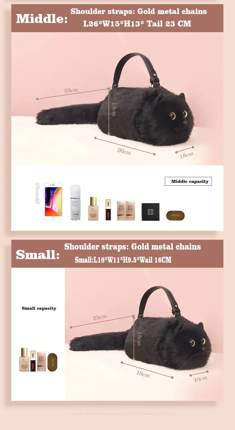 Monika Plush Cute Cat Bag Women Harajuku Animal Circular Fur Soft Kawaii Hand Bag