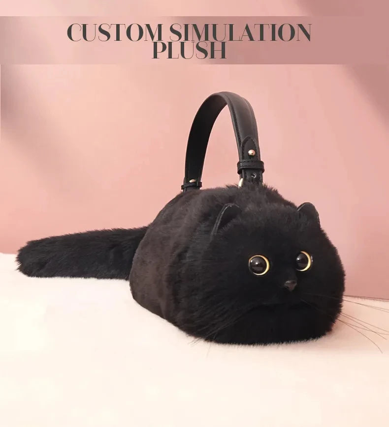 Monika Plush Cute Cat Bag Women Harajuku Animal Circular Fur Soft Kawaii Hand Bag