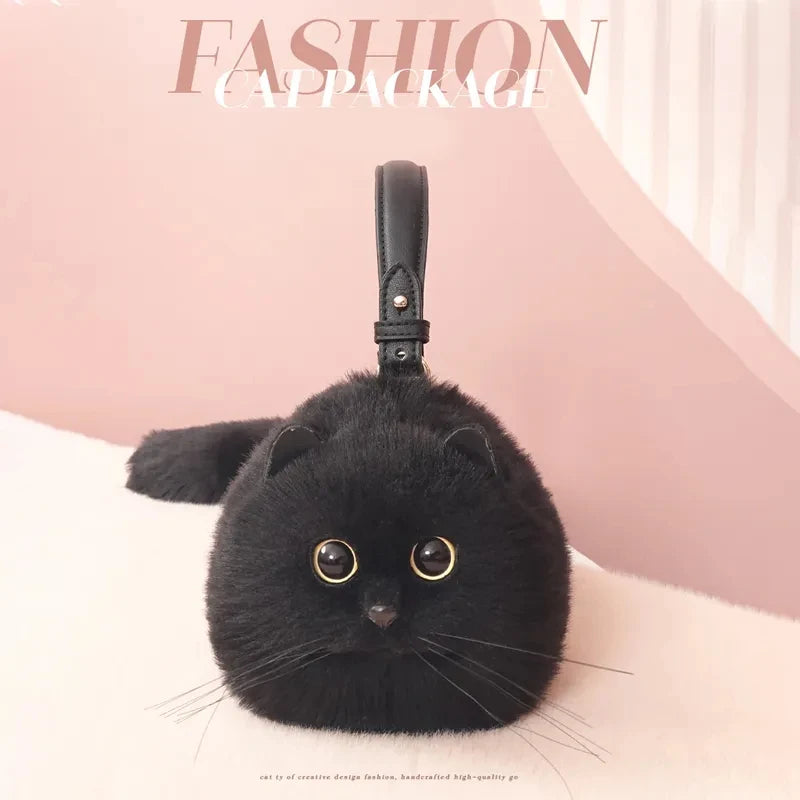 Monika Plush Cute Cat Bag Women Harajuku Animal Circular Fur Soft Kawaii Hand Bag