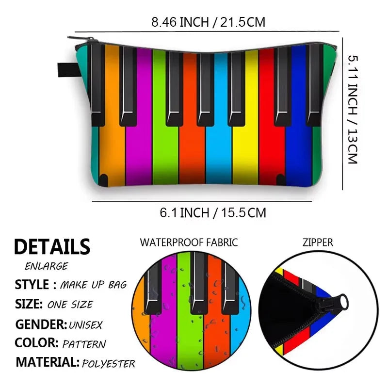 Music Notes Cosmetic Bag Women Makeup Bags Piano / Guitar Ladies Storage Bags for Travel Female Cosmetic Case