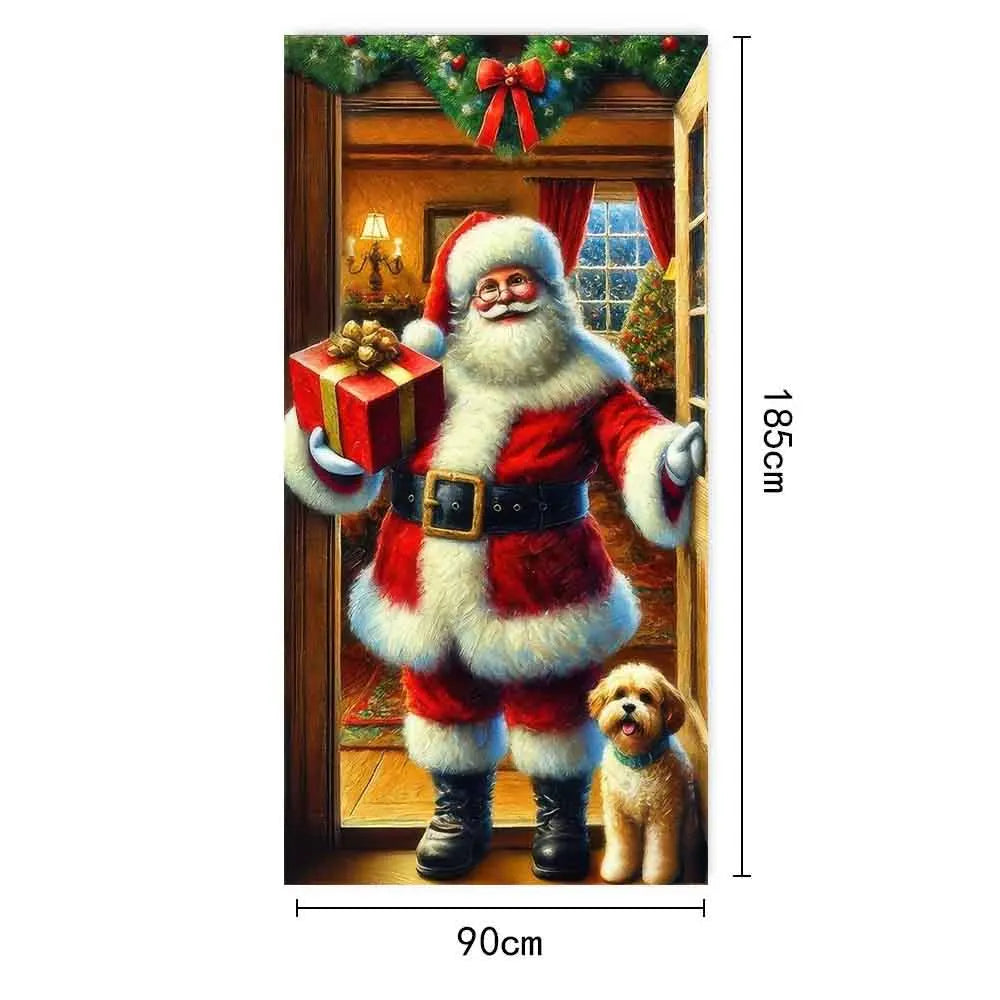 Christmas Door Cover Merry Christmas Background Banner Xmas Fabric Door Banner Photography Hanging Cover Photo Booth Props Decor