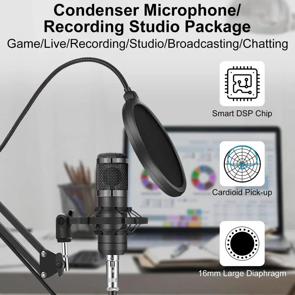 BM800 V8 Sound Card Kits Professional Audio Mixer Condenser Mic Studio Singing Microphone for Karaoke Podcast Recording Live