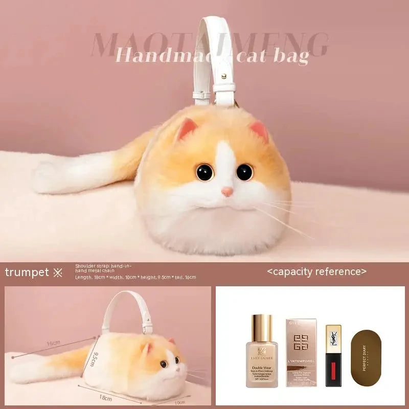 Monika Plush Cute Cat Bag Women Harajuku Animal Circular Fur Soft Kawaii Hand Bag