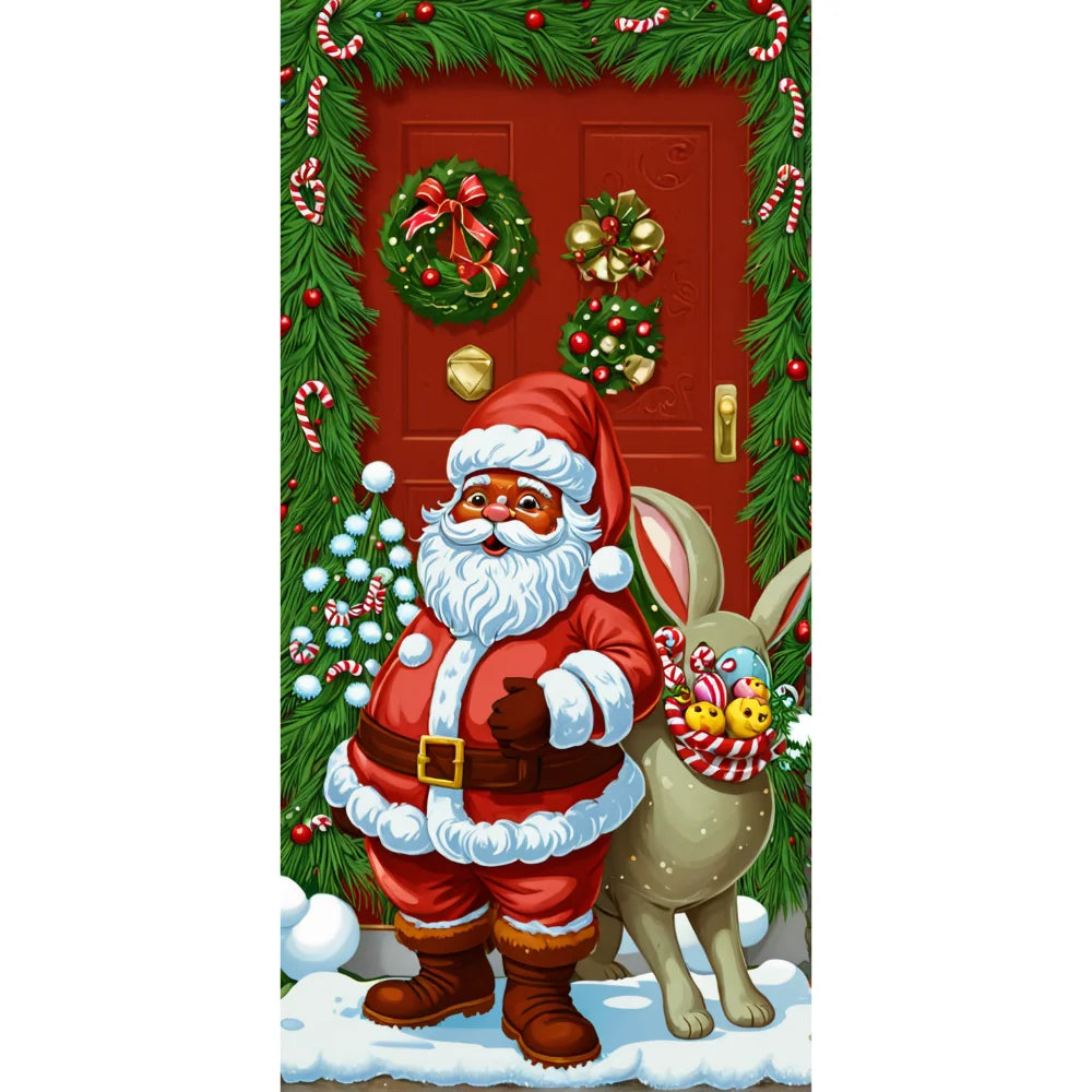 Christmas Door Cover Merry Christmas Background Banner Xmas Fabric Door Banner Photography Hanging Cover Photo Booth Props Decor