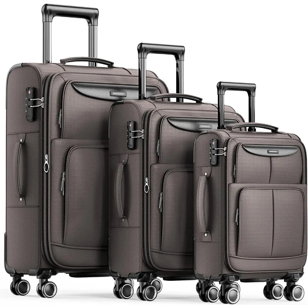 SHOWKOO Luggage Sets 3 Piece Softside Expandable Lightweight & Durable Suitcase Sets Double Spinner Wheels TSA Lock (20in/24in/28in)