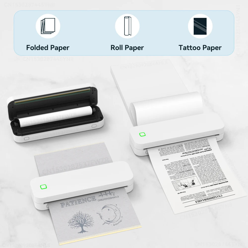 Portable Bluetooth Thermal Tattoo Stencil-Printer - Compact Inkless Printer for Phone & Laptop, Portable Printers Wireless for Travel, Home Use, Vehicles, Office, School, Support 8.5