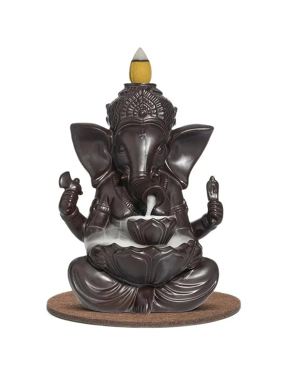 Ganesha Waterfall Incense Burner, Ceramic Backflow Censer Incense Holder, Yoga Aromatherapy Elephant Ornament Home Decor