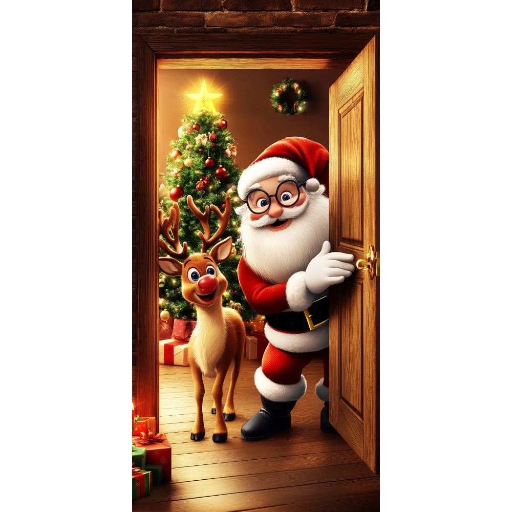 Christmas Door Cover Merry Christmas Background Banner Xmas Fabric Door Banner Photography Hanging Cover Photo Booth Props Decor